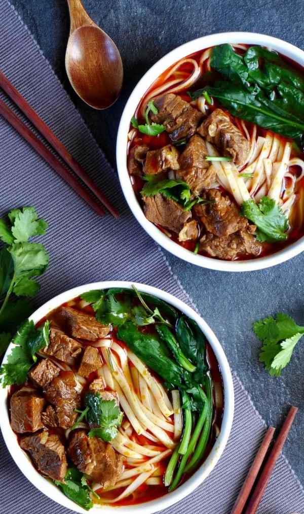 delicious spicy beef and noodle soup