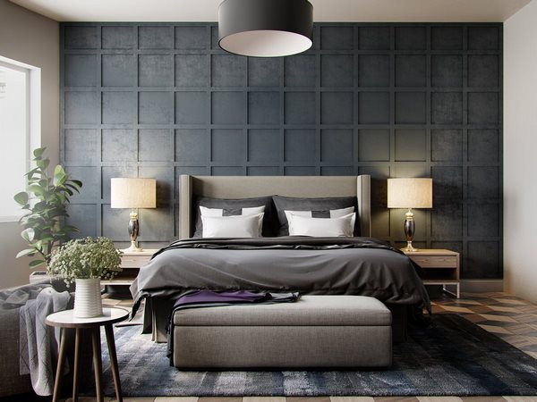 gray bedroom original accent wall ideas upholstered bed