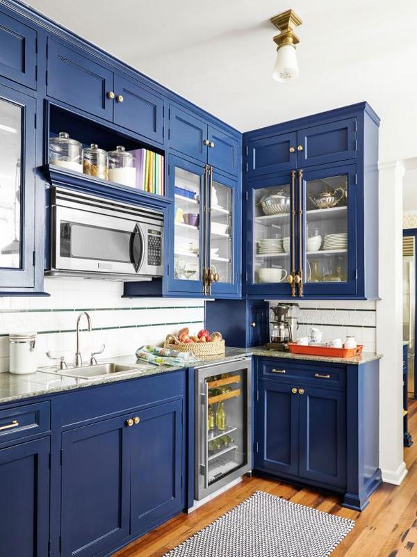 kitchen remodel ideas blue cabinets white tile backsplash