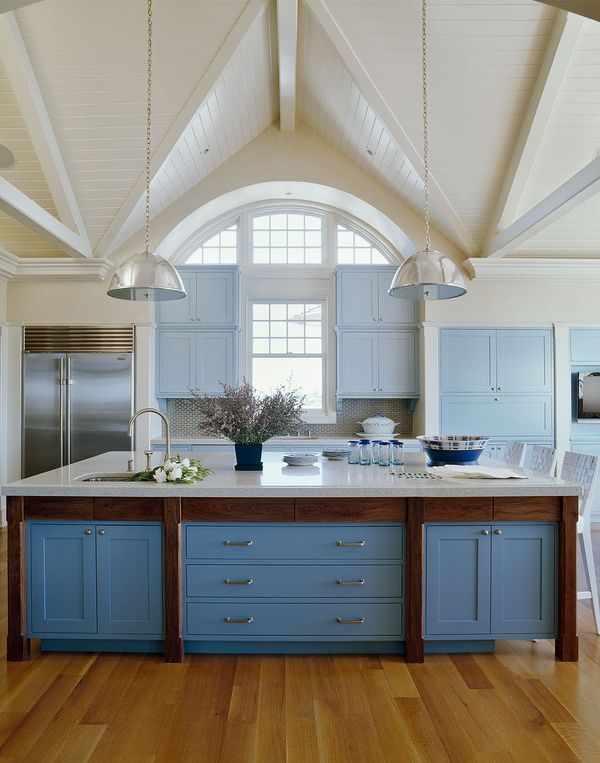 modern blue kitchen ideas wood flooring white ceiling