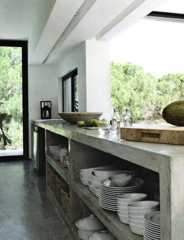 modern kitchen design concrete cabinets and flooring