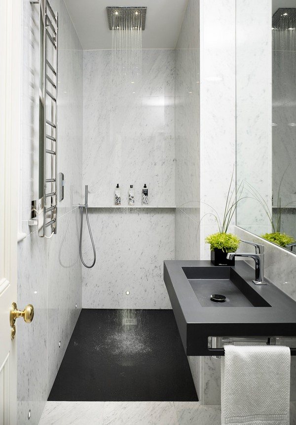 small bathroom walk in shower ideas black white design