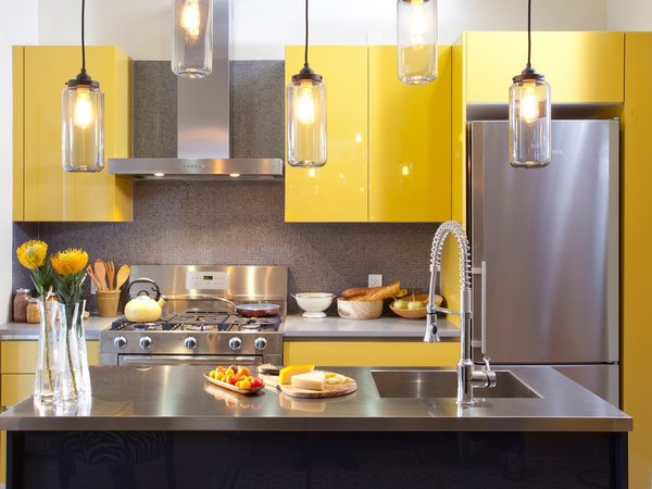 trendy kitchen colors yellow and gray bright cheerful interior