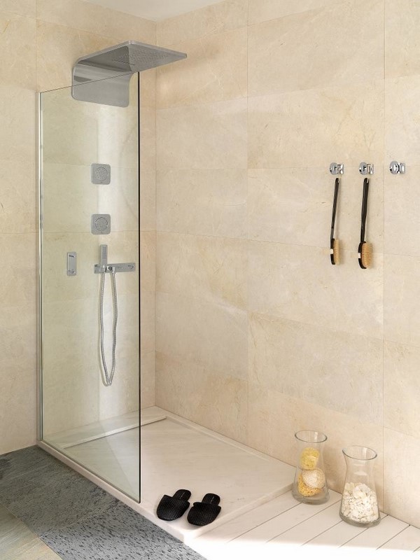 walk in shower glass partition wall combined shower heads