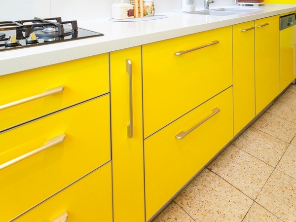 yellow kitchen cabinets white countertop modern furniture ideas
