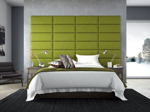 green padded panels creative bedroom accent wall ideas
