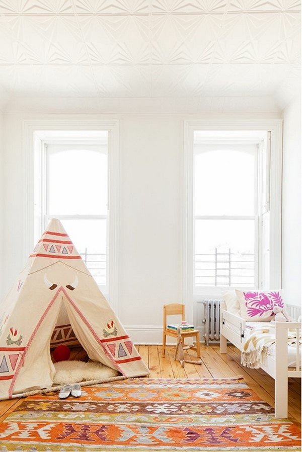 kids bedroom design ideas ethnic rug teepee