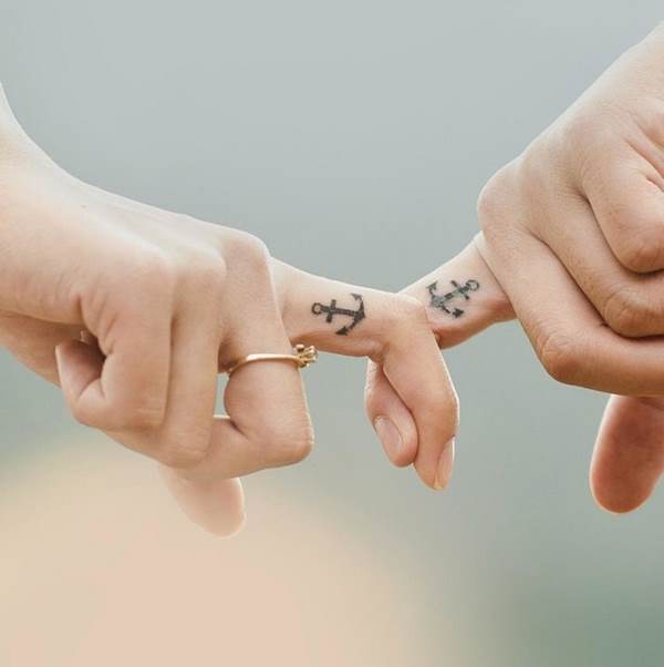 matching anchor finger tattoos for couples wedding tattoo ideas