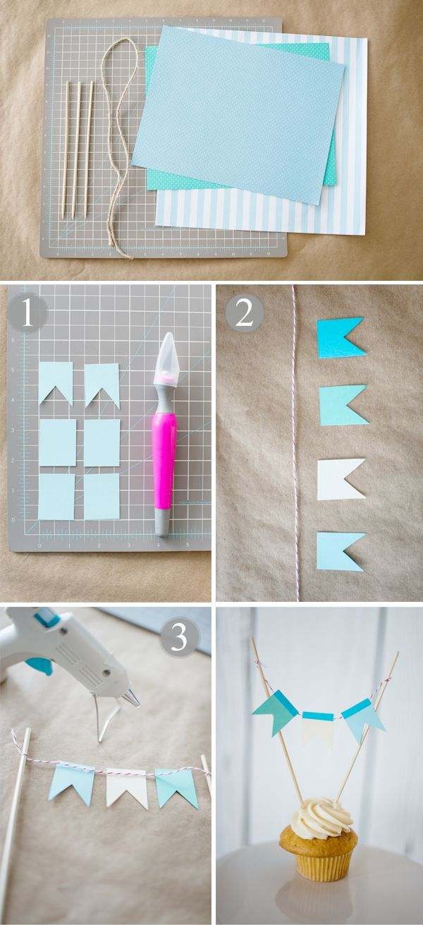 quick and easy DIY cupcake decoration ideas paper flag banner