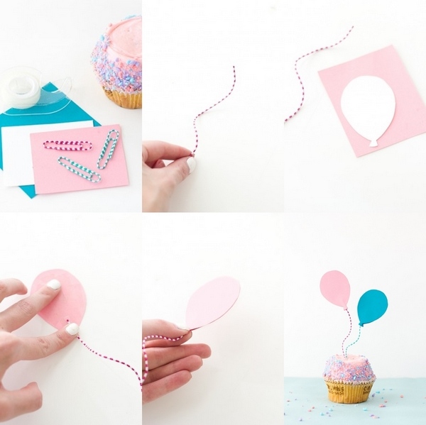 quick and easy paper crafts ideas DIY balloon cupcake toppers step by step tutorial