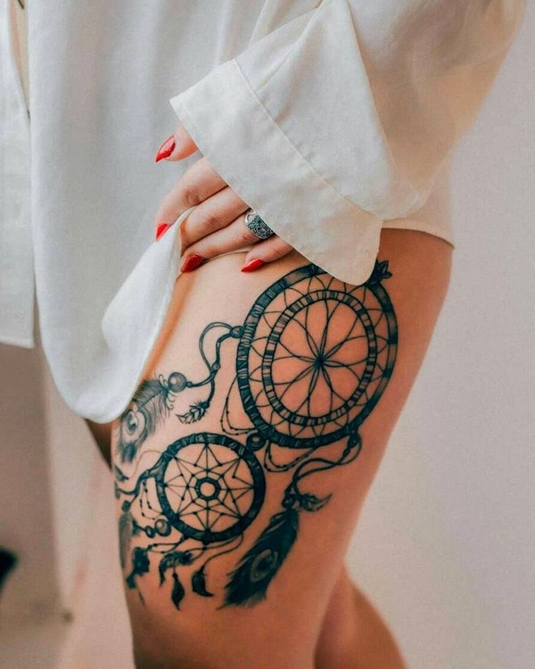 thigh tattoo ideas for women dream catcher with feathers