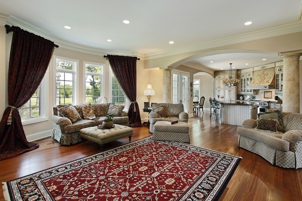turkish carpet open plan living room design ideas