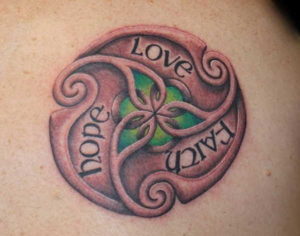 Celtic style hope love faith text tattoo