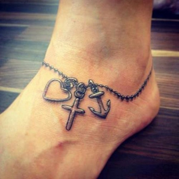 ankle bracelet tattoo chain with charms heart anchor cross