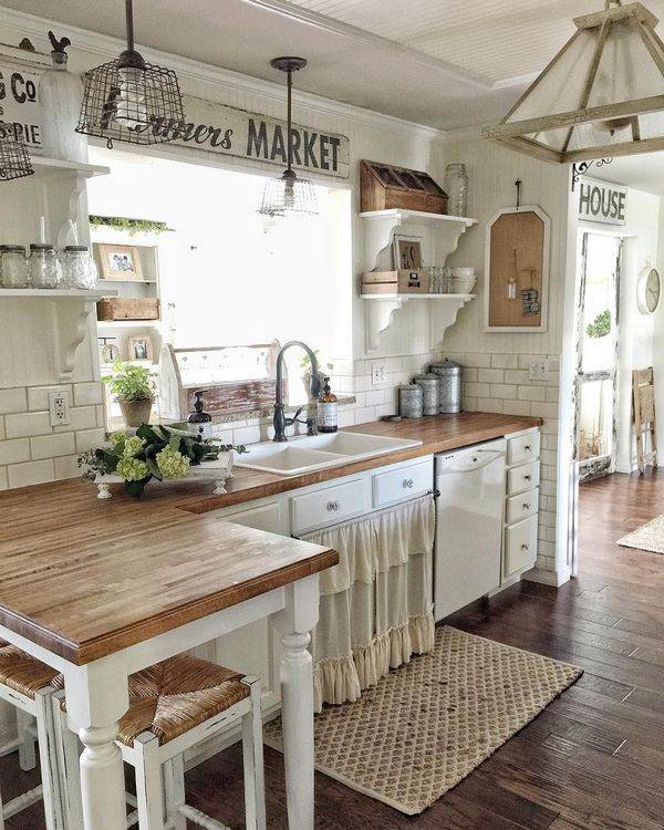 farmhouse style kitchen design and decorating ideas withe cabinets wood countertops