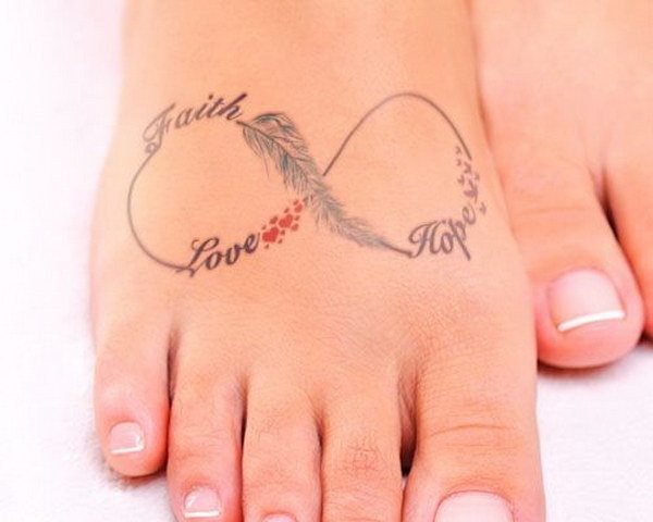 foot infinity and inscription tattoo ideas