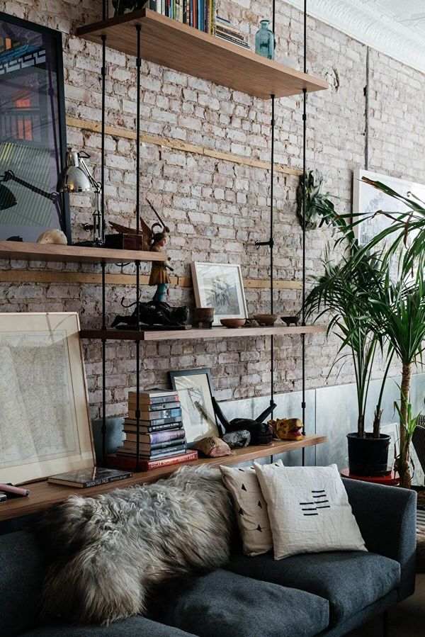 industrial style interior with cool open shelves
