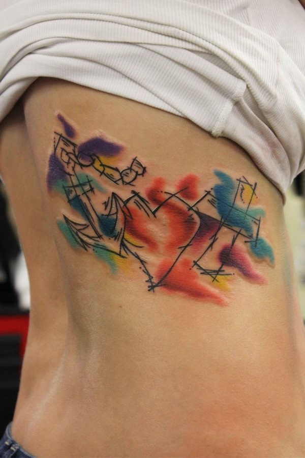watercolor faith hope love tattoo on ribs