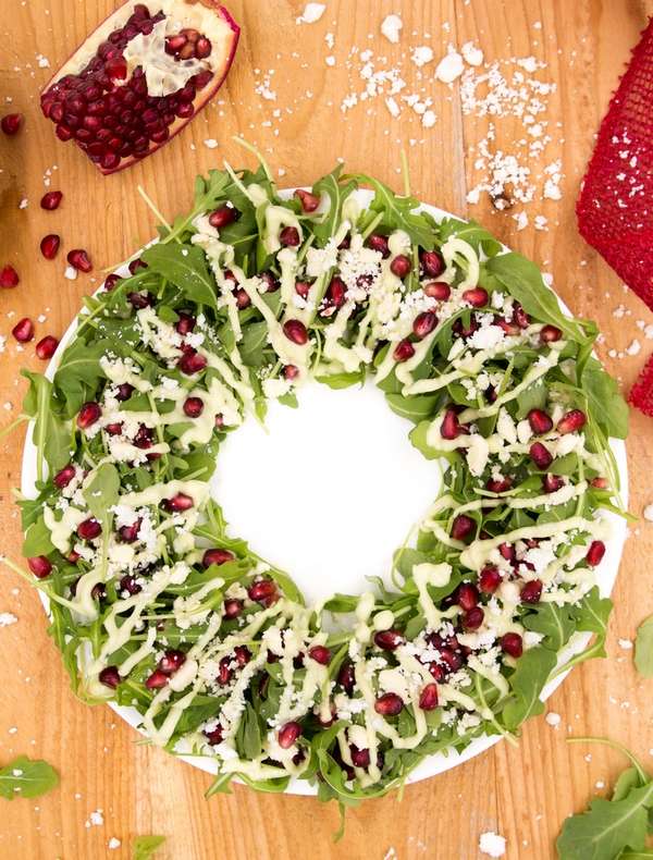 Christmas wreaths ideas arugula pomegranate salad