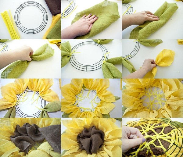 DIY Sunflower burlap wreath tutorial step by step
