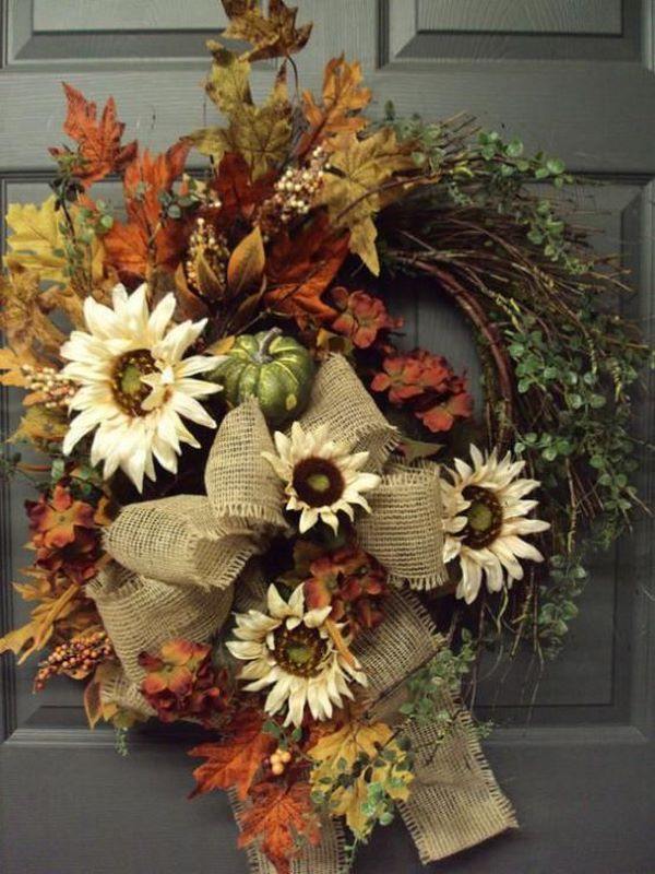 DIY Thanksgiving wreath of flowers fall decorating ideas