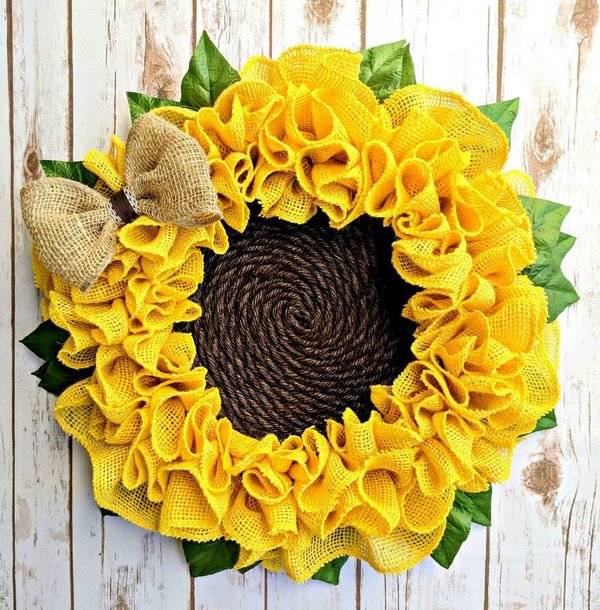 DIY burlap sunflower wreath ideas craft projects