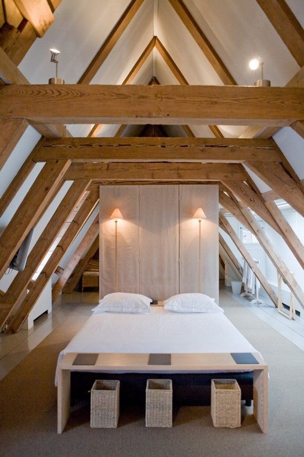 attic remodel exposed ceiling beams bedroom design ideas
