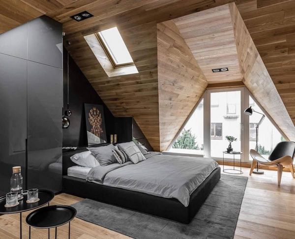 beautiful modern bedroom rustic wood walls and flooring