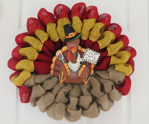 burlap turkey wreath thanksgiving decorations DIY ideas