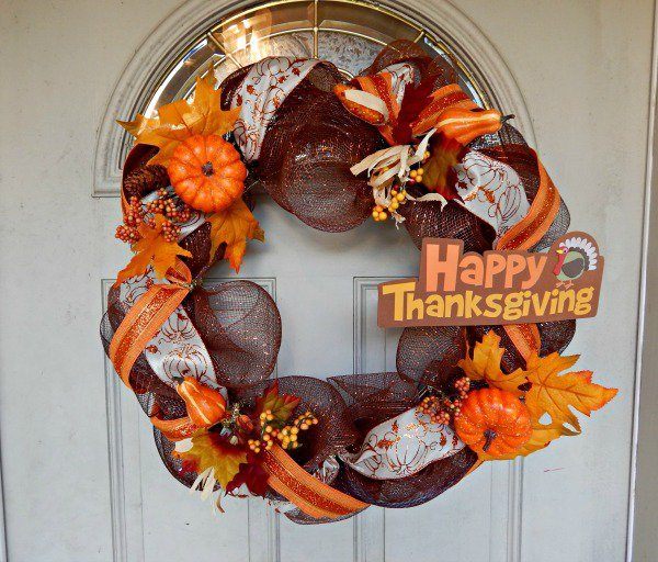deco mesh pumpkin wreath happy thanksgiving