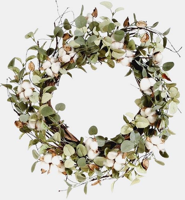 eucalyptus and cotton wreath festive home decoration ideas