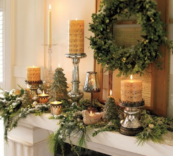 fireplace decoration for christmas candles wreath garland