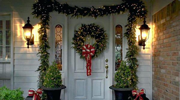 garland and wreath front door christmas ideas for front porch