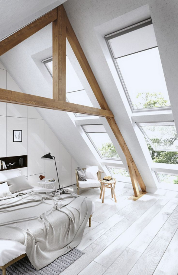scandinavian style bedroom interior design exposed ceiling beams