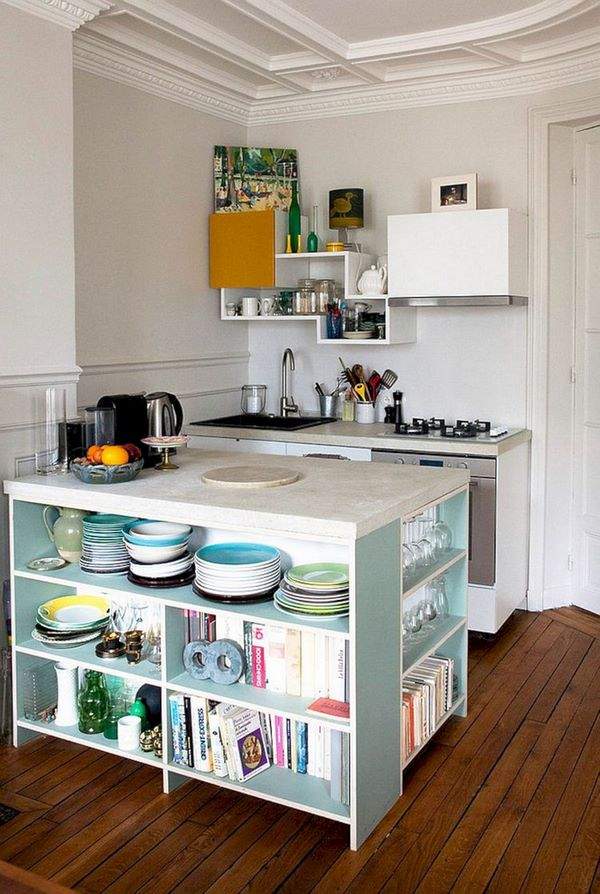 small kitchen island with open shelves creative storage ideas