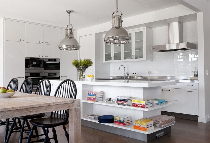 Kitchen Island With Open Shelves, Long White Kitchen Island With Seating