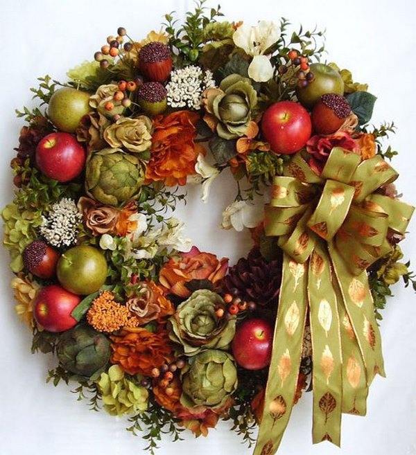 wreath of flowers and fruits for thanksgiving