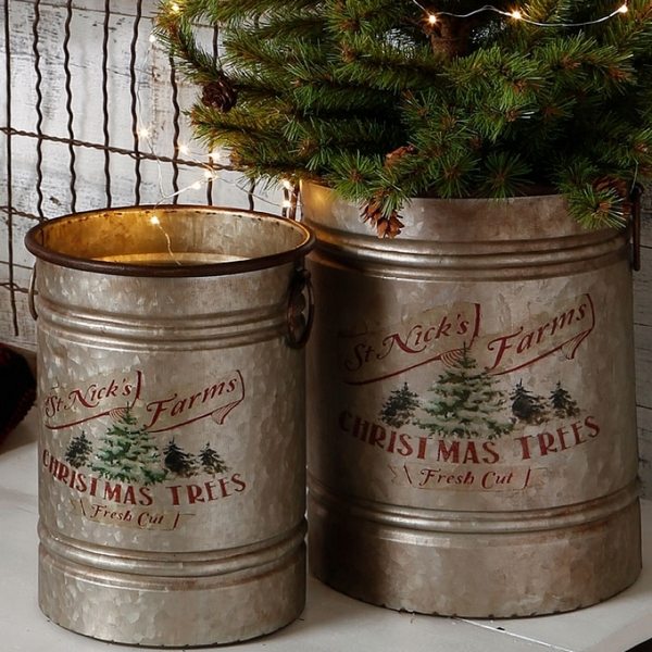 Christmas tree bucket stand ideas vintage look