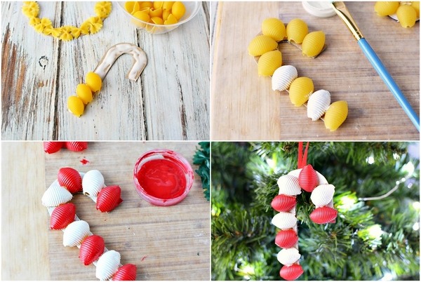 DIY Christmas projects for kids how to make pasta tree ornaments