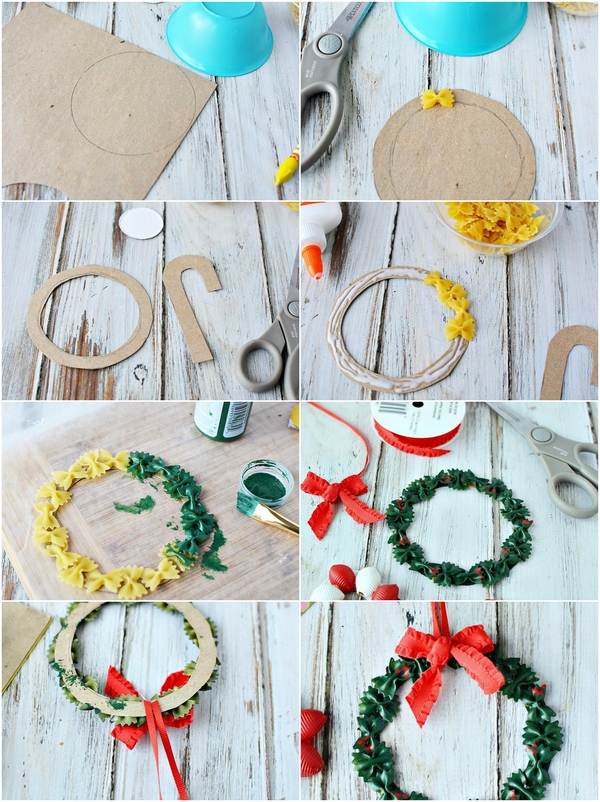 DIY Christmas projects for kids how to make pasta wreath