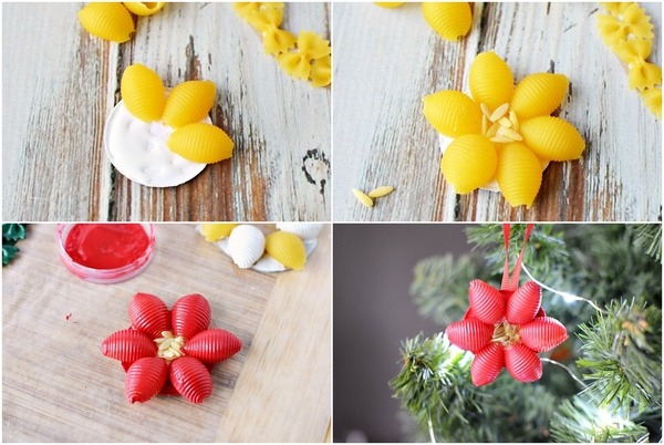 DIY Christmas projects for kids how to make pasta ornaments poinsettia