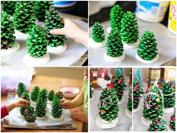 DIY Christmas tree from pinecones kids holiday activities