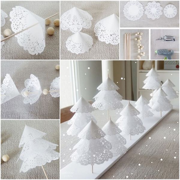 DIY Doily paper Christmas trees kids activities craft decorations