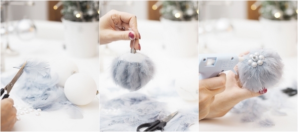diy christmas decorations bauble with feathers tutorial