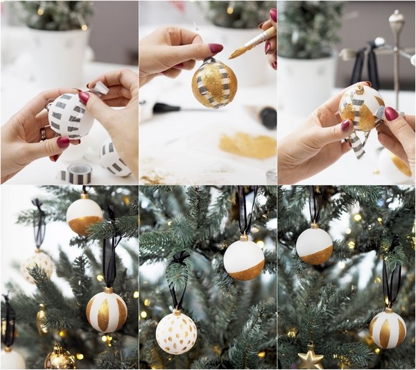 diy gold glitter christmas bauble tree ornaments tutorial