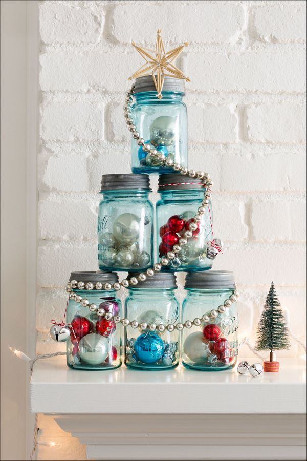 last minute christmas fireplace decor ideas mason jars ornaments