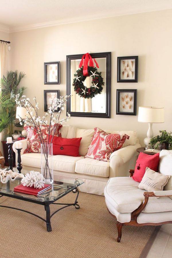 living room christmas decorating ideas pillows wreath