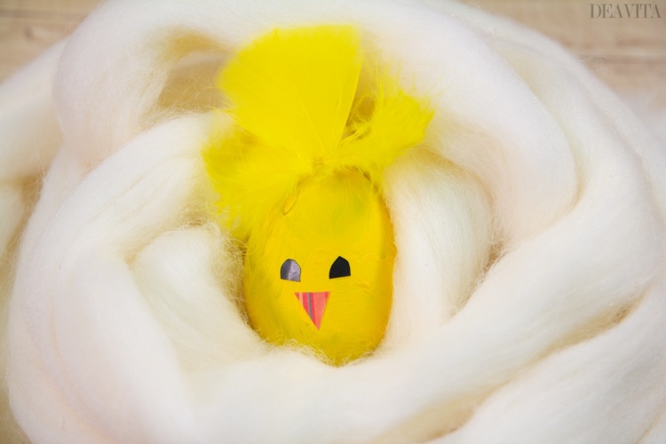 funny Chick Easter egg decoration yellow feathers