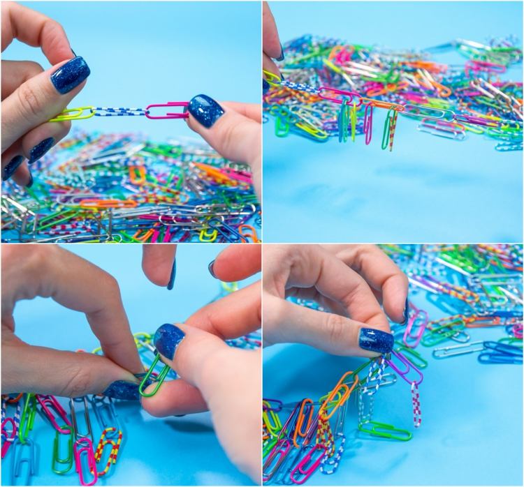 DIY Colorful necklace from paper clips instructions