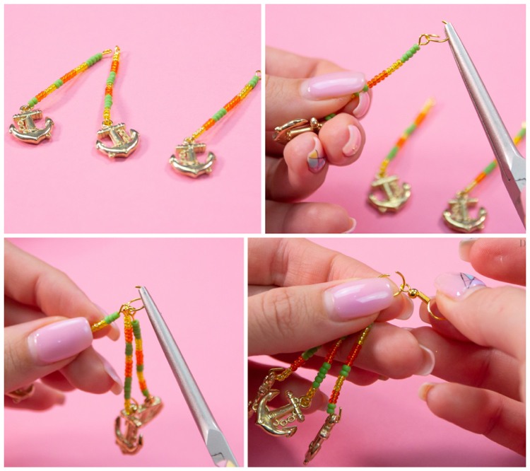 DIY Earrings with mini beads and charms instructions